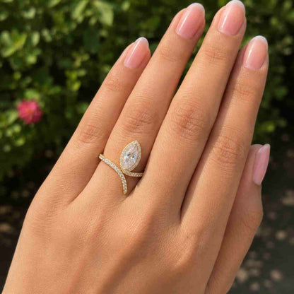 Marquise cut E,VVS2 IGI Certified Lab Diamond Engagement Ring in Bypass Setting Lab Grown Diamond Ring Unique Wedding Anniversary Gifts

