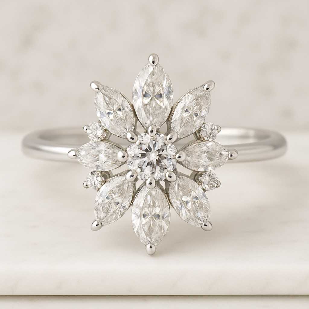 marquise cut moissanite engagement ring yellow gold unique cluster seven stone diamond ring anniversary promise bridal ring gift for her