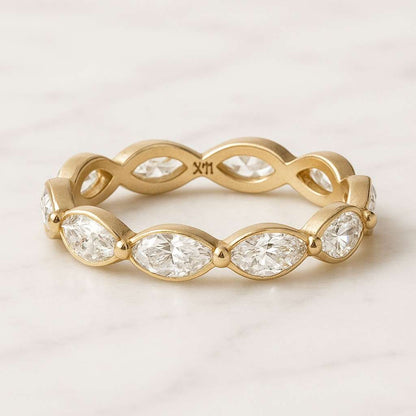 Marquise cut Lab Grown Diamond Wedding Band Seven Stone Ring in Solid Gold