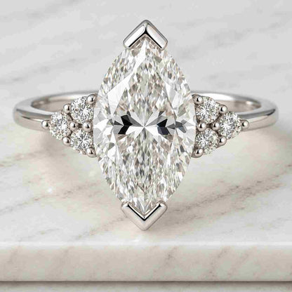 Maruqise Cut Lab Grown E,VVS2, IGI Certified Diamond Engagement Ring, 2mm Band Ring, Solitaire Cushion Ring for Her Anniversary Gifts