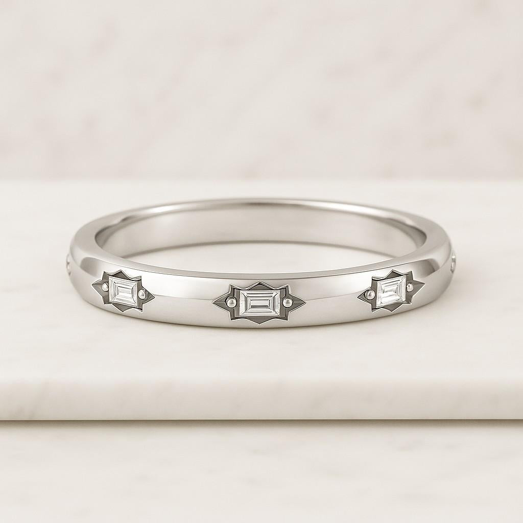 Matching Designed Band Handmade Jewelry for Her Full Eternity Ladder Band Vertical Baguette Cut Moissanite Diamond Eternity Band