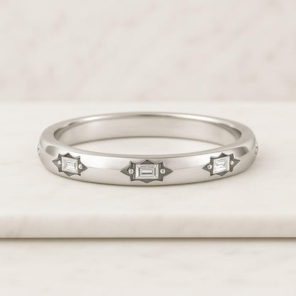 Matching Designed Band Handmade Jewelry for Her Full Eternity Ladder Band Vertical Baguette Cut Moissanite Diamond Eternity Band