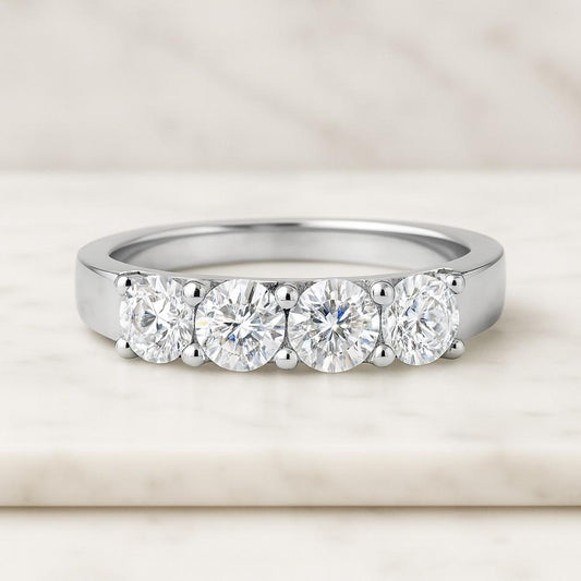 Matching Stacking Anniversary Ring Diamond Half Eternity Band Solitaire Bridal Ring Round Lab Grown Diamond Engagement Ring, Lab Created Diamond Wedding Ring, Diamond Anniversary Ring for Wife, Comfort Fit Twisted Band Gift