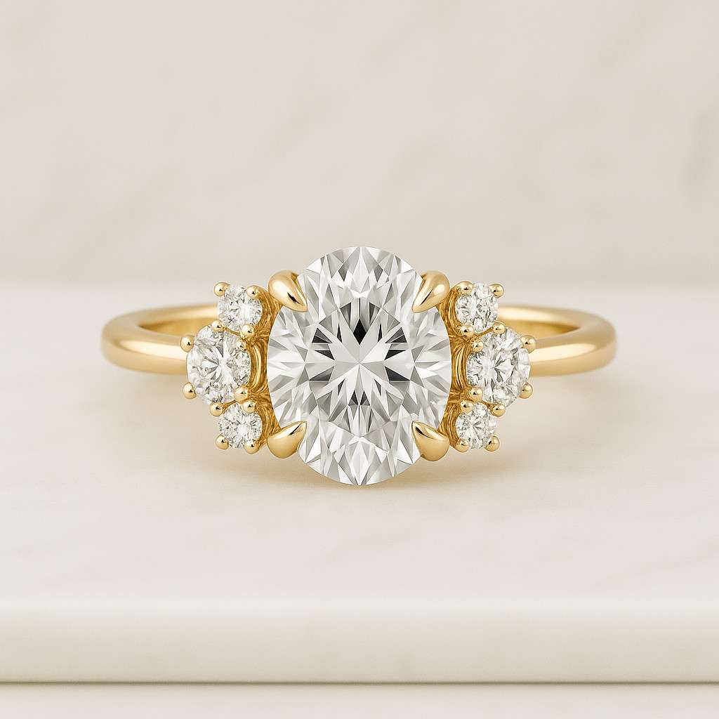 Matching Wedding Band 1.50 CT Oval Diamond Ring Side Round Diamonds,Wedding Ring For Her