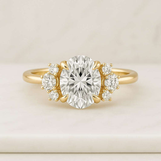 Matching Wedding Band 1.50 CT Oval Diamond Ring Side Round Diamonds,Wedding Ring For Her