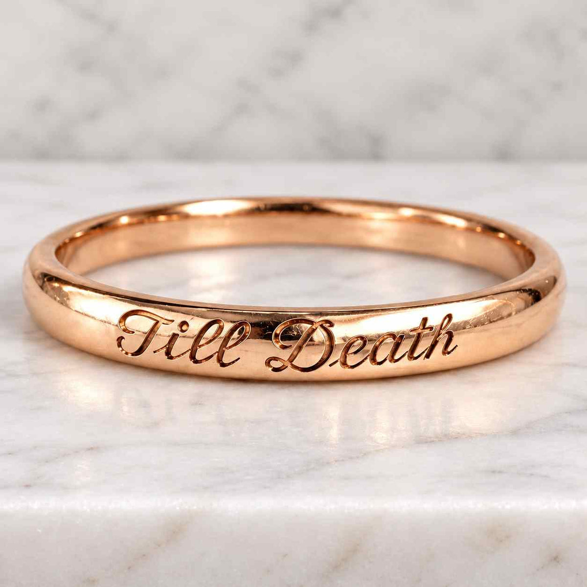 men's black & gold ring with gothic lettering, modern solid gold male wedding band, unique ring for him, custom text ring - e.g., til death
