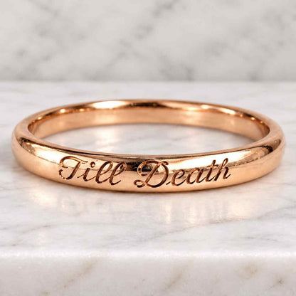 Men's Black & Gold Ring with Gothic Lettering, Modern Solid Gold Male Wedding Band, Unique Ring for Him, Custom Text Ring - e.g., Til Death
