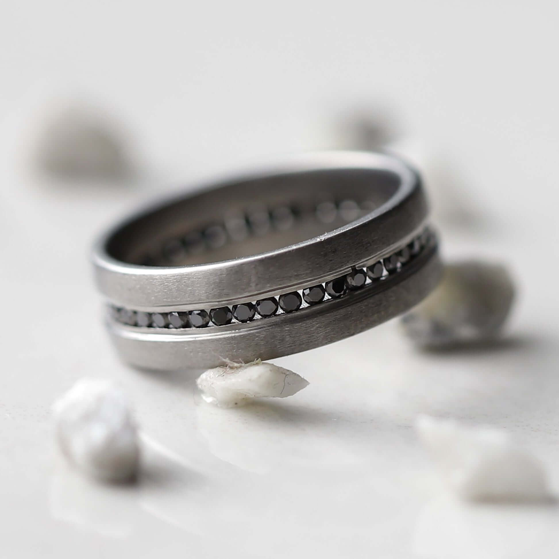 Men's Unique Channel Set Black Diamond Wedding Band