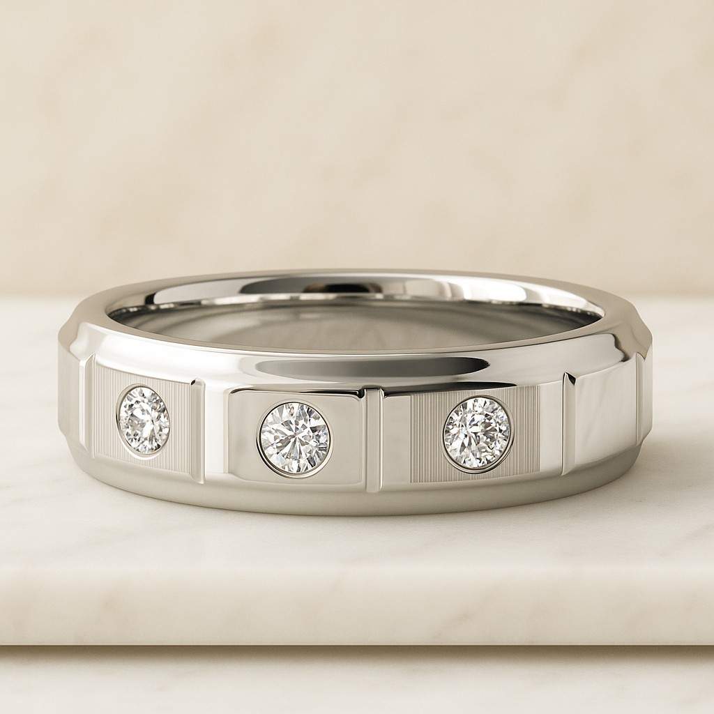 men’s wedding band  14k rose gold diamond band