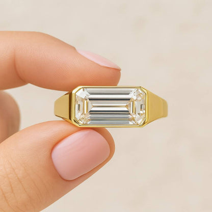 Mens Emerald Cut Lab Diamond Ring IGI Certified 14K Gold Band