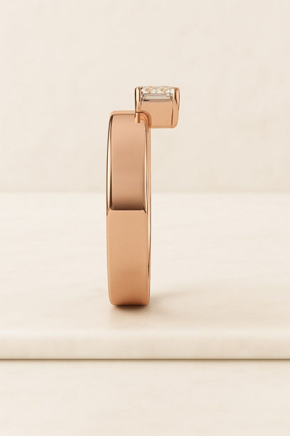 Mens Wedding Band Solid Gold Emerald Cut Emerald Bezel Setting Minimalist Ring