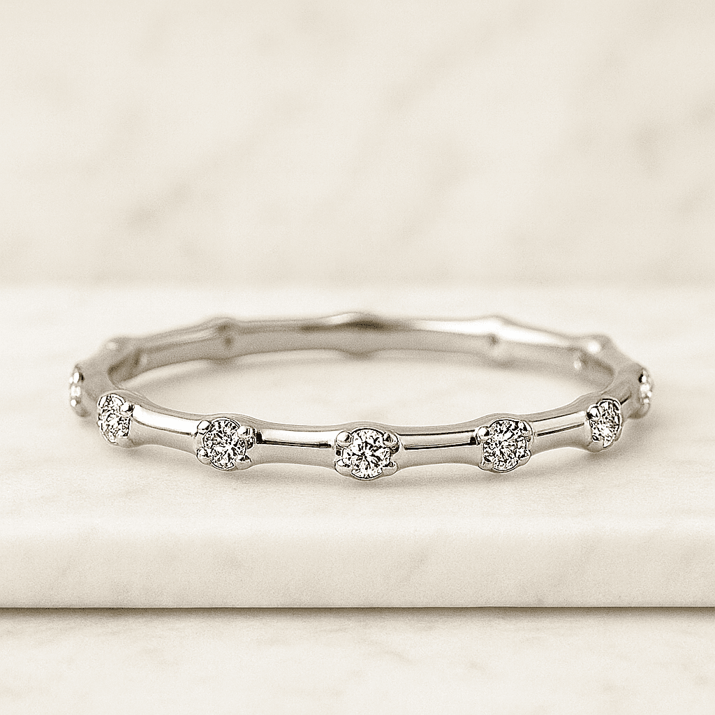 Micro Pave Eternity Diamond Ring Tiny Diamond Stacking Ring Real Round Diamond Ring Half Eternity Wedding Ring Thin Diamond Band for Gift