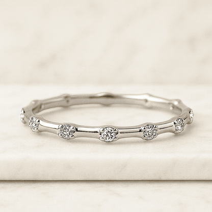 Micro Pave Eternity Diamond Ring Tiny Diamond Stacking Ring Real Round Diamond Ring Half Eternity Wedding Ring Thin Diamond Band for Gift