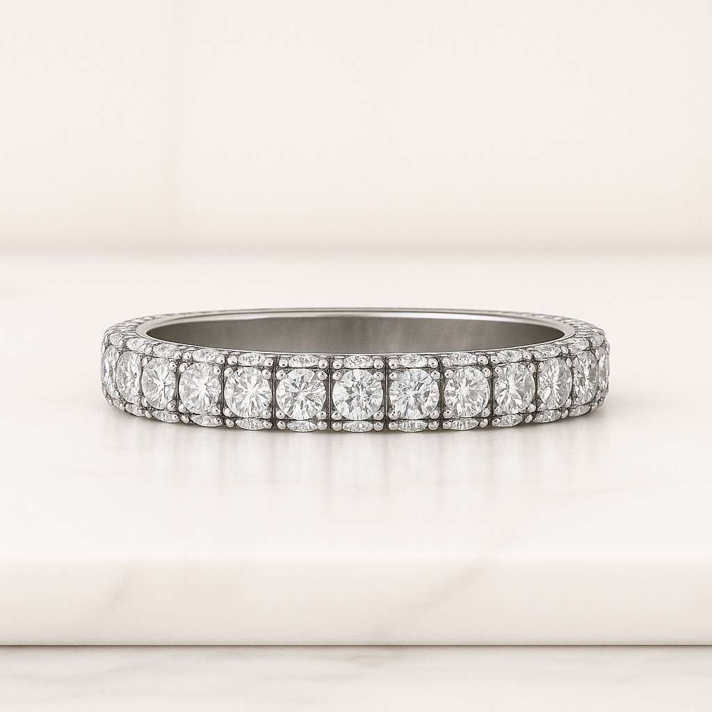 Micro Pave set Wedding Band 3 row round Cut Lab Grown Diamond Band