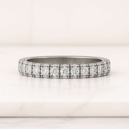 Micro Pave set Wedding Band 3 row round Cut Lab Grown Diamond Band