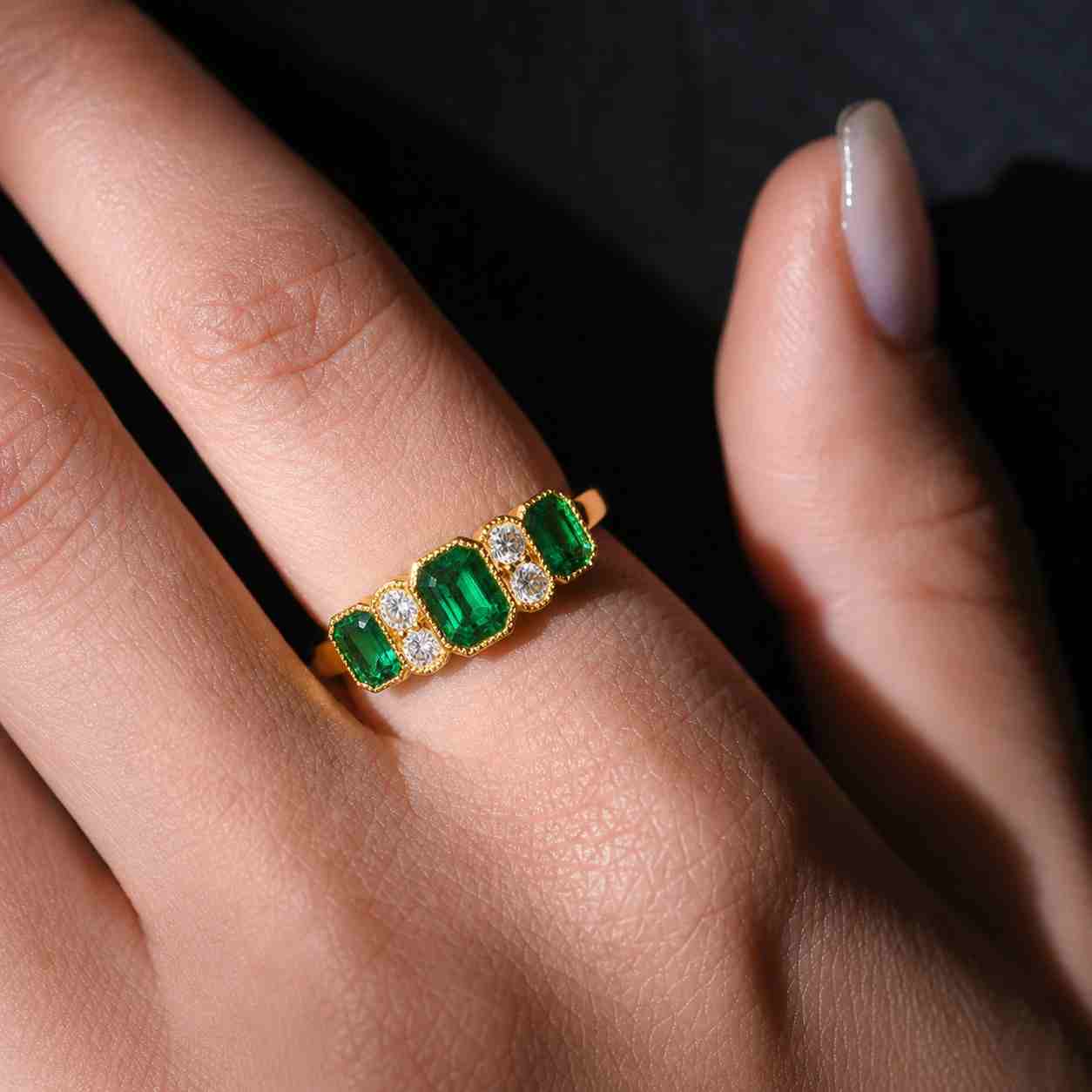 Milgrain Bezel Set Vintage Style Ring, Green Emerald CZ Stone Art Deco Ring, Wedding Gemstone Ring,Women's Engagement Ring, Seven Stone Ring
ValvetJewelry
4.5 out of 5 stars