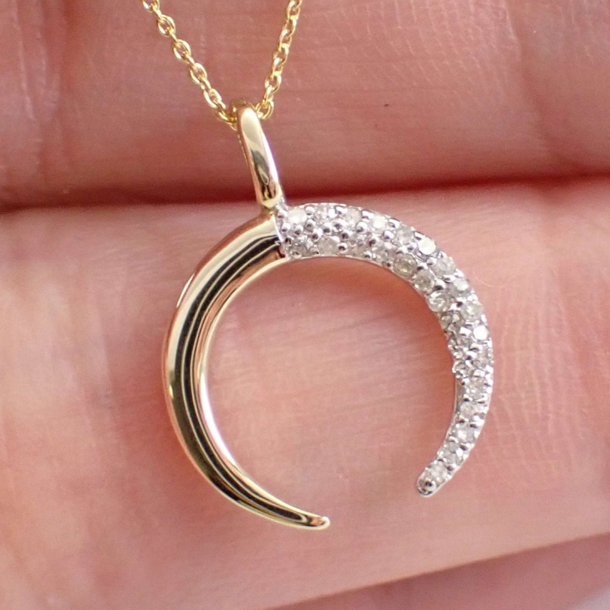 Mini Crescent Moon Diamond Necklace in 14k Gold