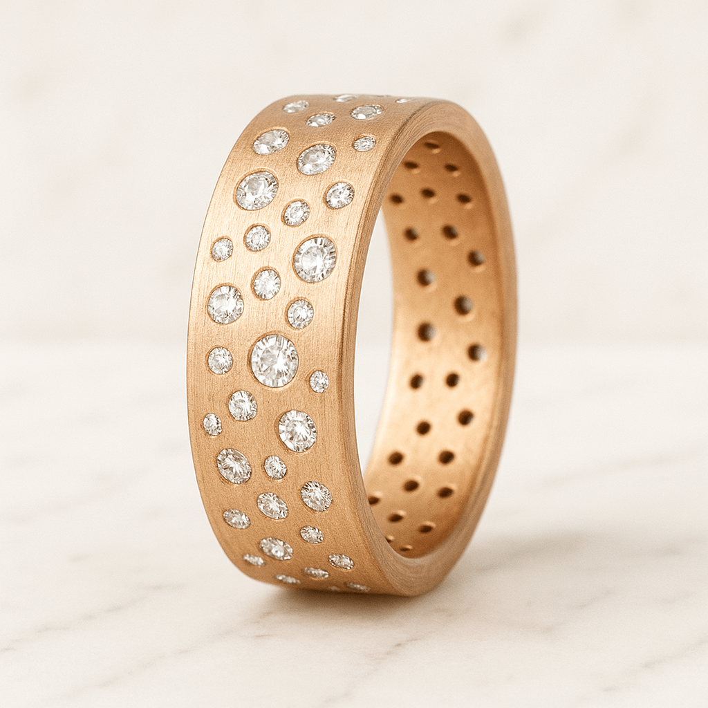 Minimalist Anniversary Ring Gift Lab Diamond Yellow Rose White Gold Diamond Band Micro Pave