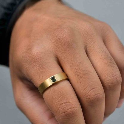 Minimalist Baguette Green Lab Diamond Signet Ring, Solid Gold, Modern Husband Gift