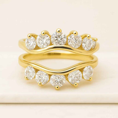 Curved Minimalist Band Cluster Diamond Ring Round Cut Lab Grown Wedding Band 18K Solid White Gold Anniversary Ring