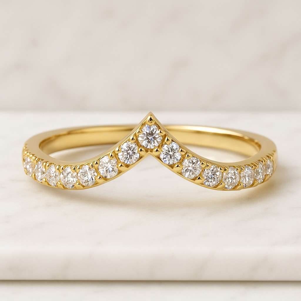 Minimalist Diamond Curved Wedding Band Simple Vintage Contour Band Unique Matching Stacking Ring Chevron Moissanite Eternity Art Deco Ring