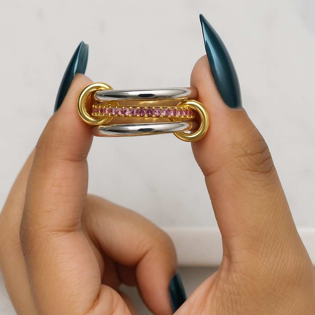 Minimalist Gift For Her Women Men 14K Gold Connected Stacker Gold Linked Spinner Ring