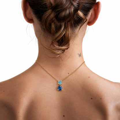 Minimalist Pear Cut Natural Aquamarine Necklace Delicate Teardrop Blue Sapphire Two Stone Pendant Art Deco East To West Promise Necklace
