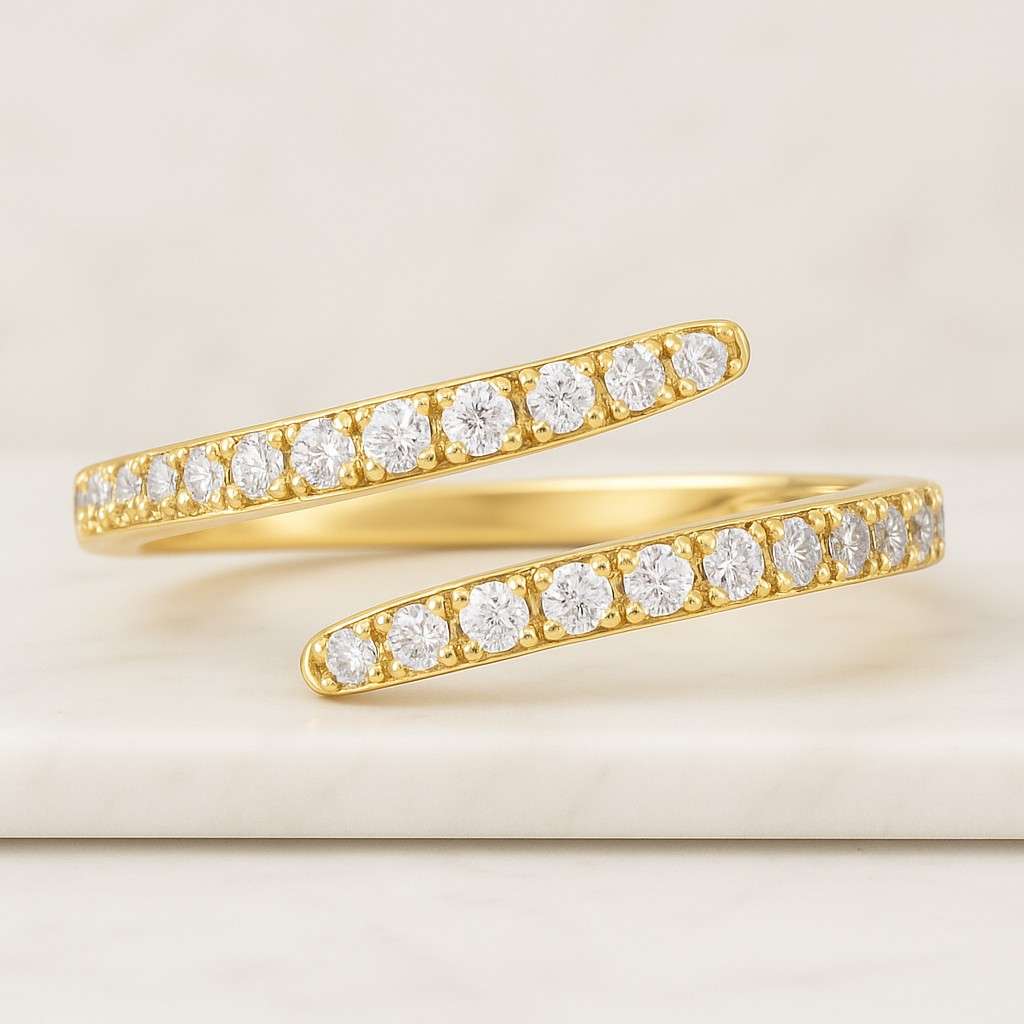 Minimalist Spiral Ring Irregular Ring 14k Real Solid Gold Pear Cut Diamond Stackable Ring 10k 18k Lab Grown Diamond Open Gap Bypass Ring