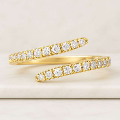 Minimalist Spiral Ring Irregular Ring 14k Real Solid Gold Pear Cut Diamond Stackable Ring 10k 18k Lab Grown Diamond Open Gap Bypass Ring