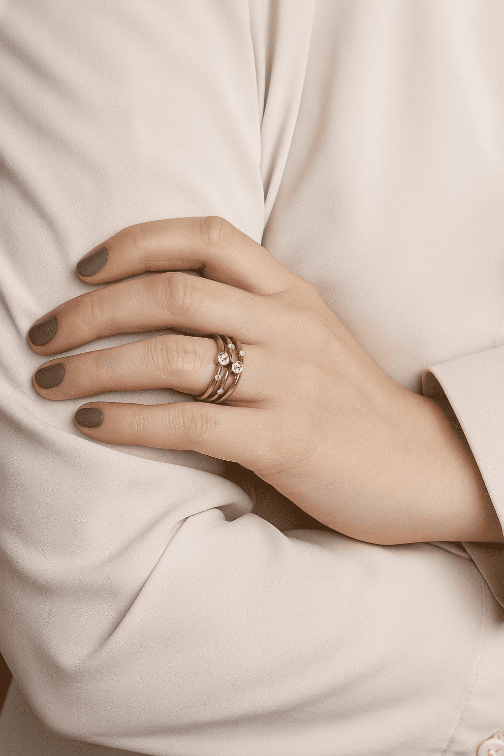 Unique Four Row Moissanite Round Diamond Ring