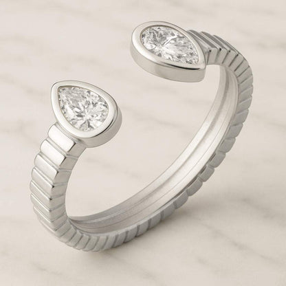 Pear Cut Eternity Band Pear Eternity Band  Diamond Eternity Band Half Bezel Set Wedding Ring East To West Open Cuff Ring