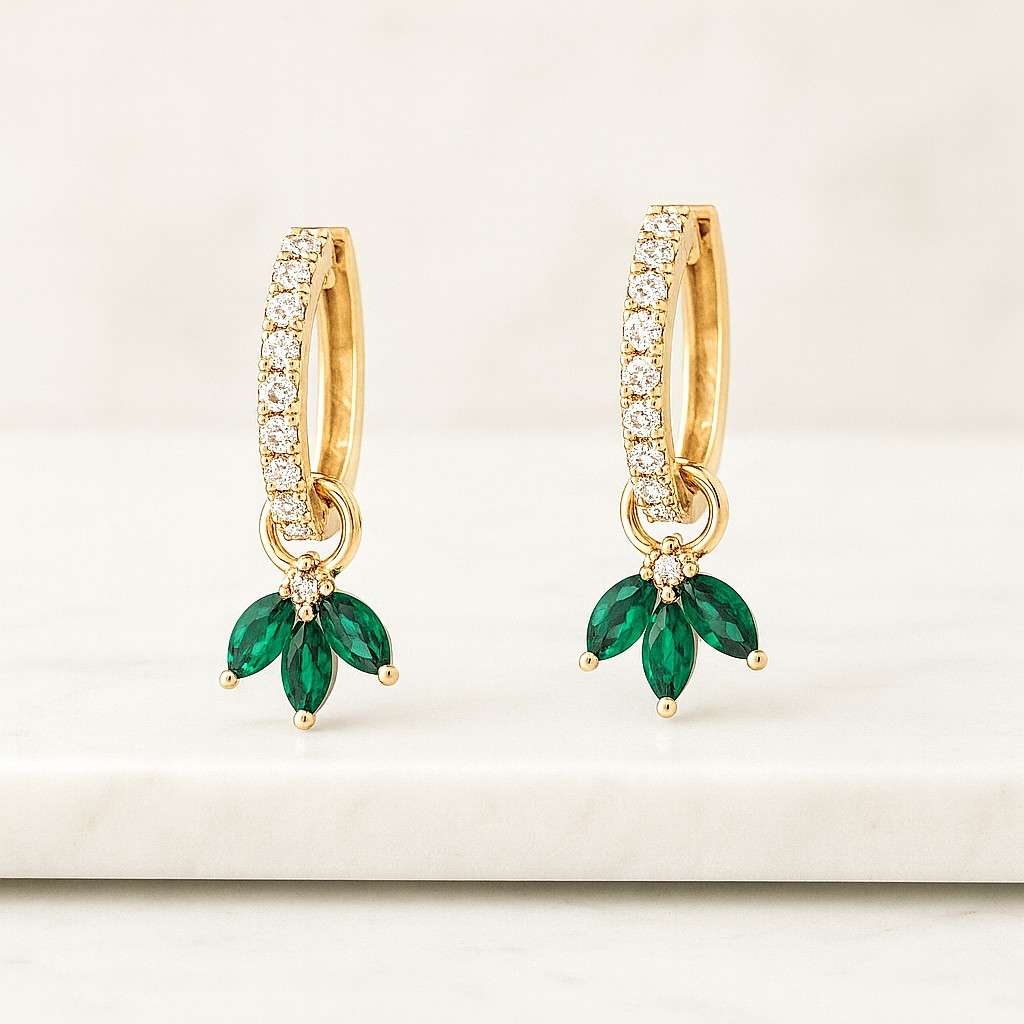 Mixed Shape Emerald Earrings in 14k, 18k and Platinum