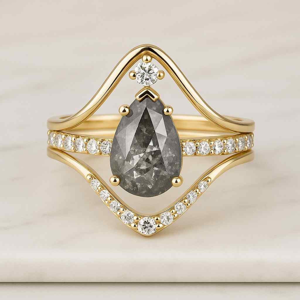 Pear Cut Lab Grown Diamond Curved Band 14K Solid Gold Stacking Band Prong Set Diamond Wedding Band