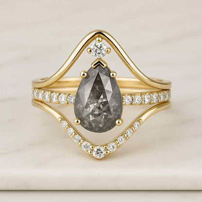 Pear Cut Lab Grown Diamond Curved Band 14K Solid Gold Stacking Band Prong Set Diamond Wedding Band