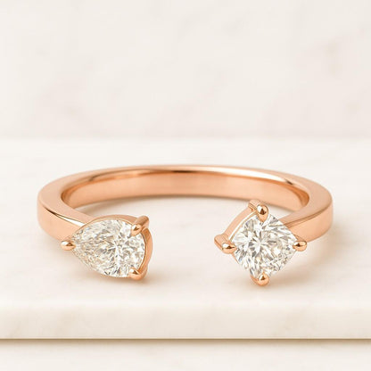 Moissanite Toi et Moi Ring 14K Solid Gold Two Stone Promise Ring