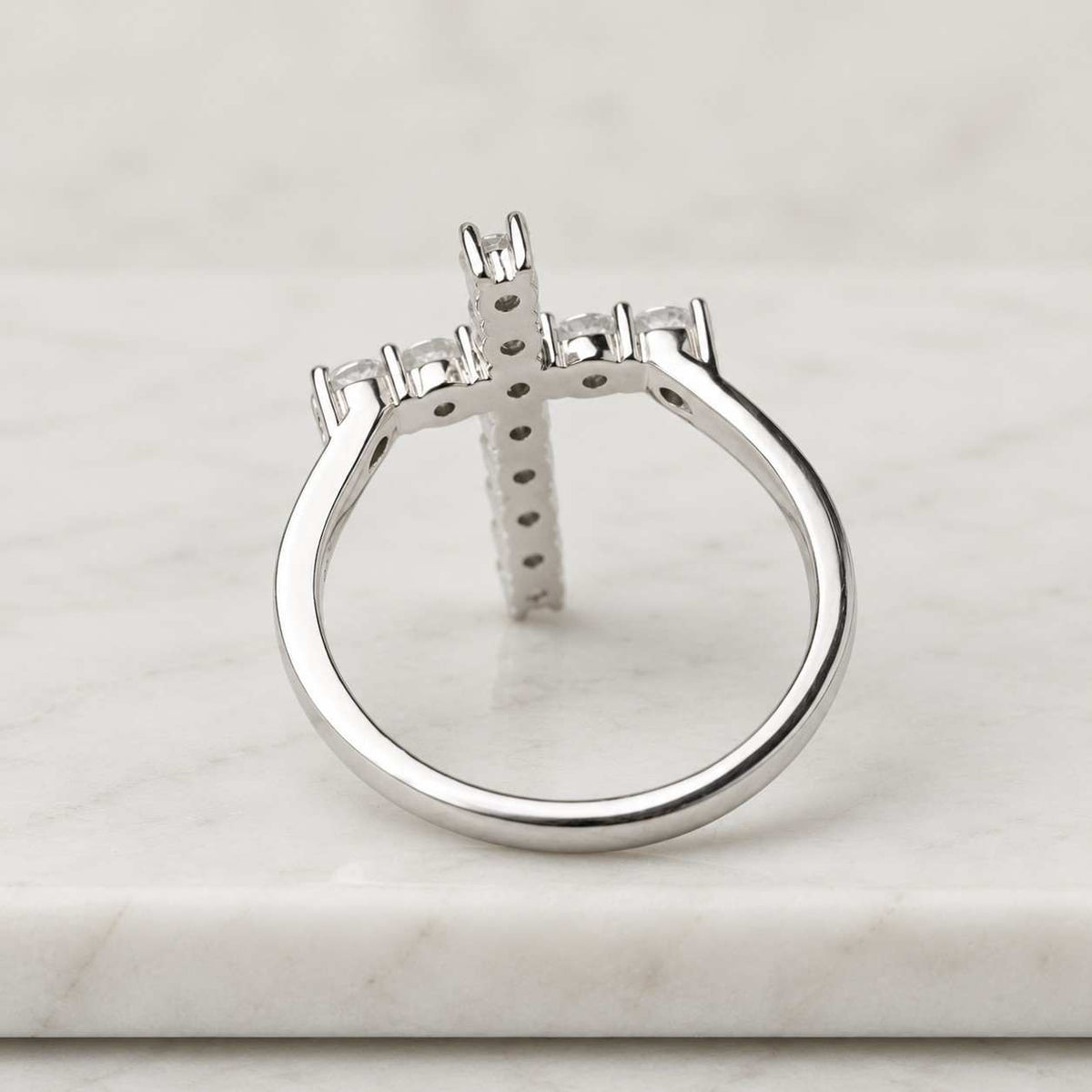 Moissanite Diamond Cross Ring, 14K Solid Gold Round Cut Christian Jewelry
