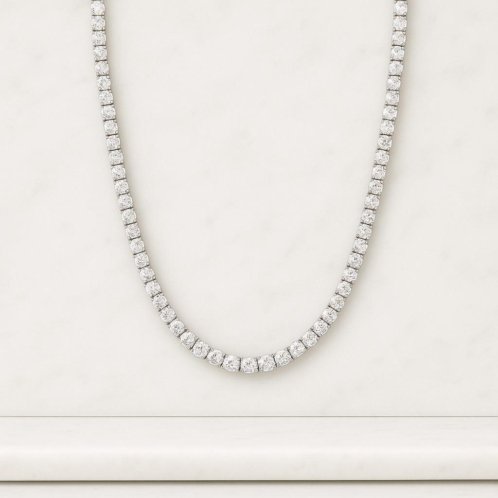Moissanite Diamond Tennis Necklace 26 Carat Round Diamond Necklace 14KT White Gold Four Prong Set Tennis Necklace