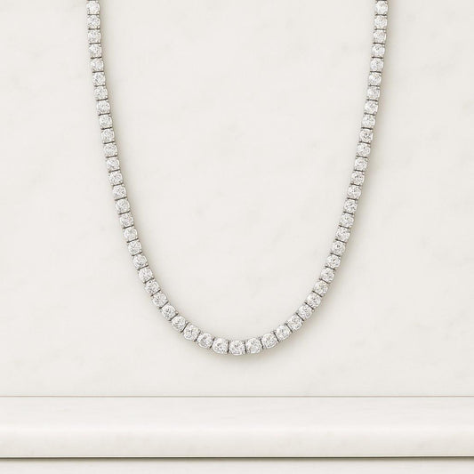 Moissanite Diamond Tennis Necklace 26 Carat Round Diamond Necklace 14KT White Gold Four Prong Set Tennis Necklace