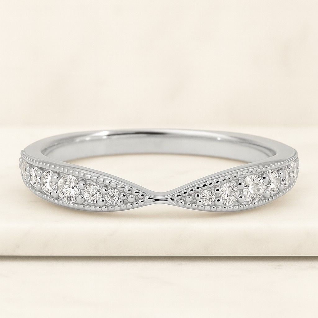 Moissanite Diamonds Patch Gold Vermeil Sterling Silver Ring Stackable Band Chunky Fluid Curved Band