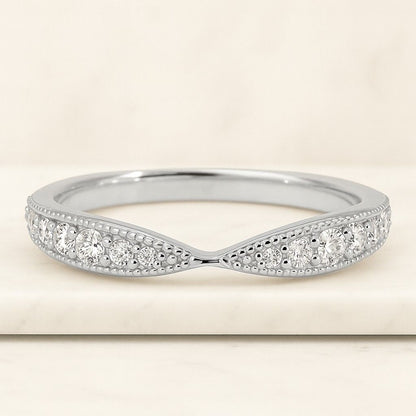 Moissanite Diamonds Patch Gold Vermeil Sterling Silver Ring Stackable Band Chunky Fluid Curved Band