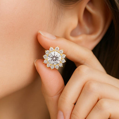 Moissanite Earrings Round cut Stud Earrings Solitaire 14k Yellow  White  Rose Gold Push back