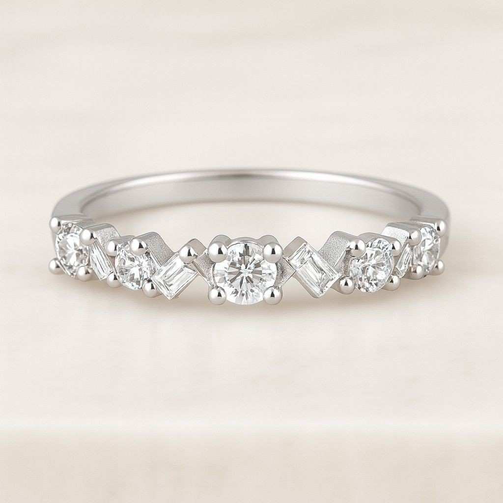 Moissanite Half Eternity Wedding Band: Minimalist Stackable Promise Ring
