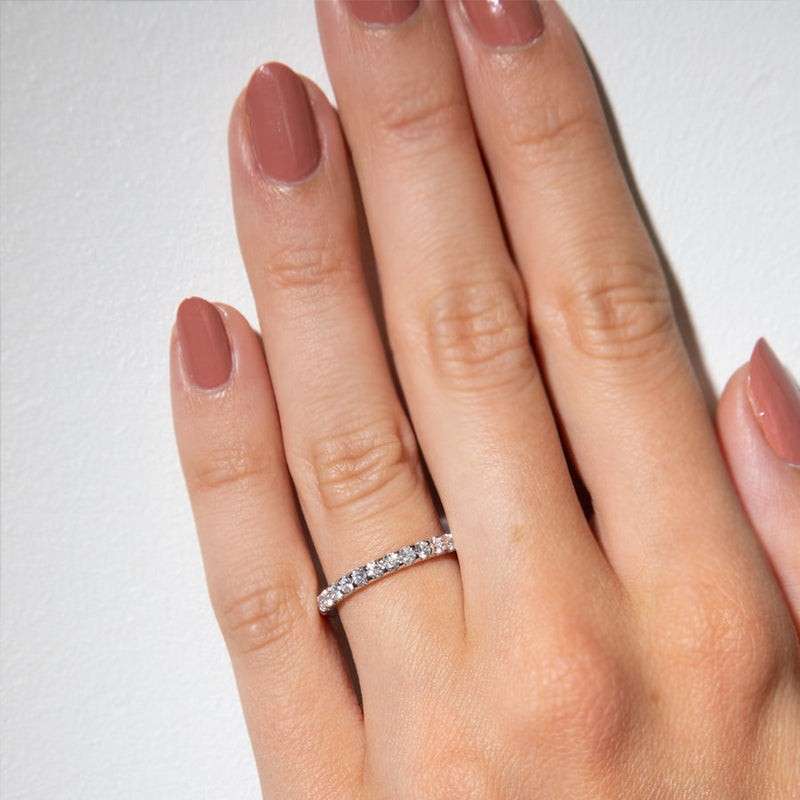 Moissanite Half Eternity ring in Titanium white gold or Silver stacking ring wedding band handmade engagement ring