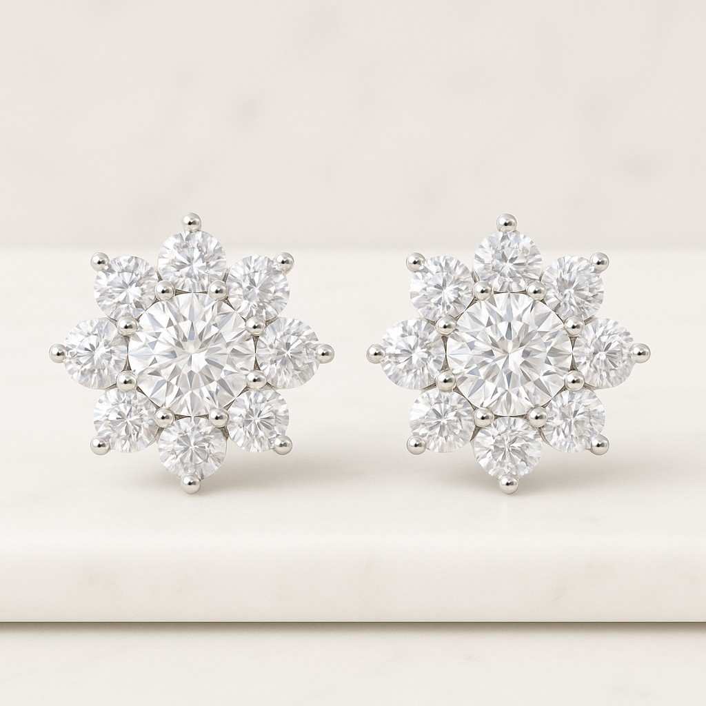 Moissanite Halo Stud Earrings Round Cut 925 Silver Elegant Cluster Jewelry Gift For Women