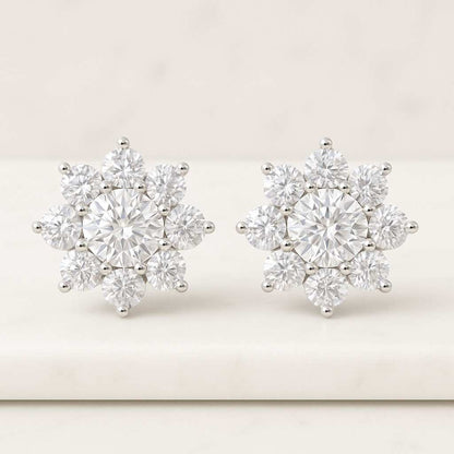 Moissanite Halo Stud Earrings Round Cut 925 Silver Elegant Cluster Jewelry Gift For Women