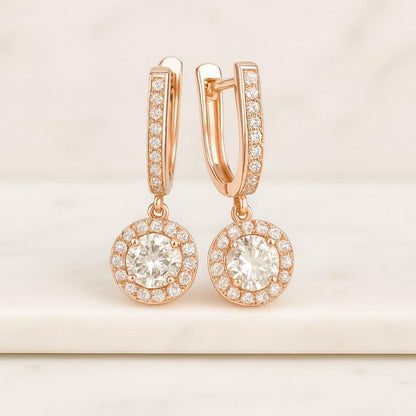 Moissanite Halo Stud Earrings Waterproof Solid Sterling Silver Jewelry Moissanite Halo Drop Hoop Earrings Round Brilliant 1 Total Carat in Sterling Silver