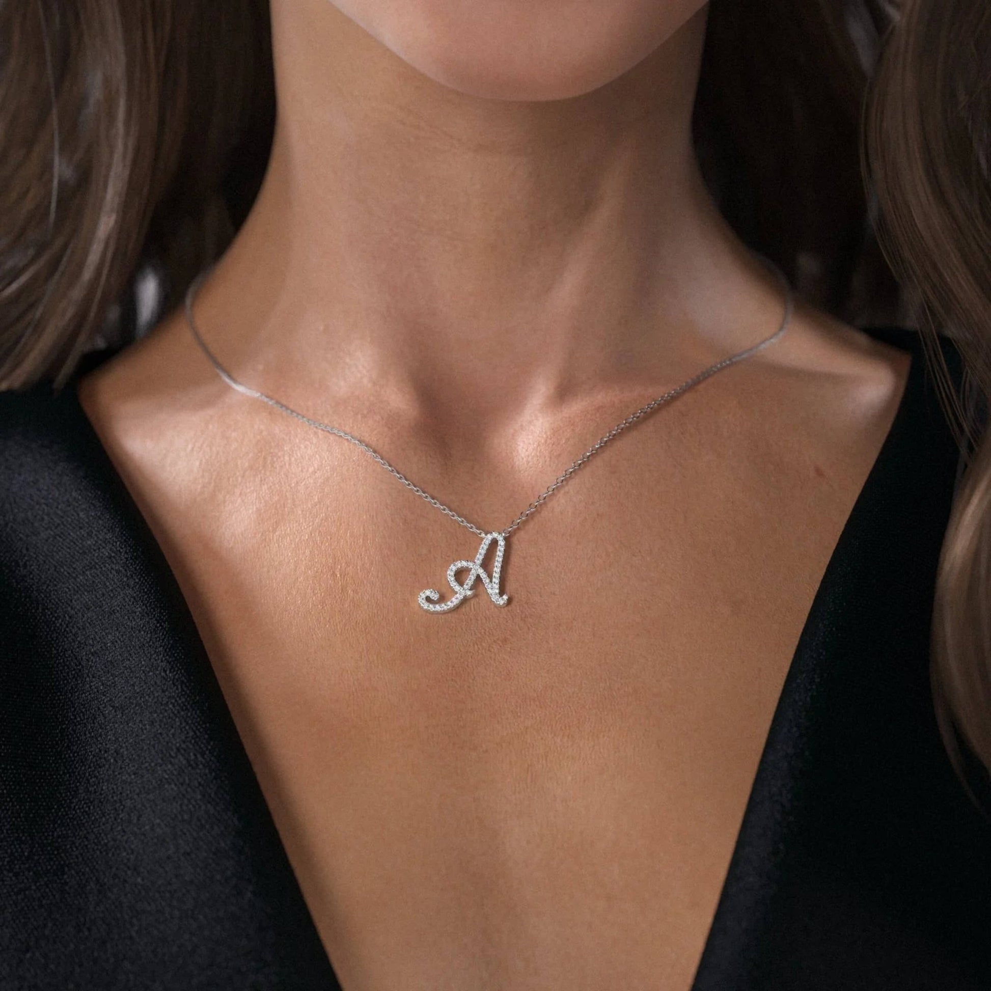 Moissanite Initial Necklace- Letter Necklace- Initial Letter Necklaces- Birthday Gift for Her