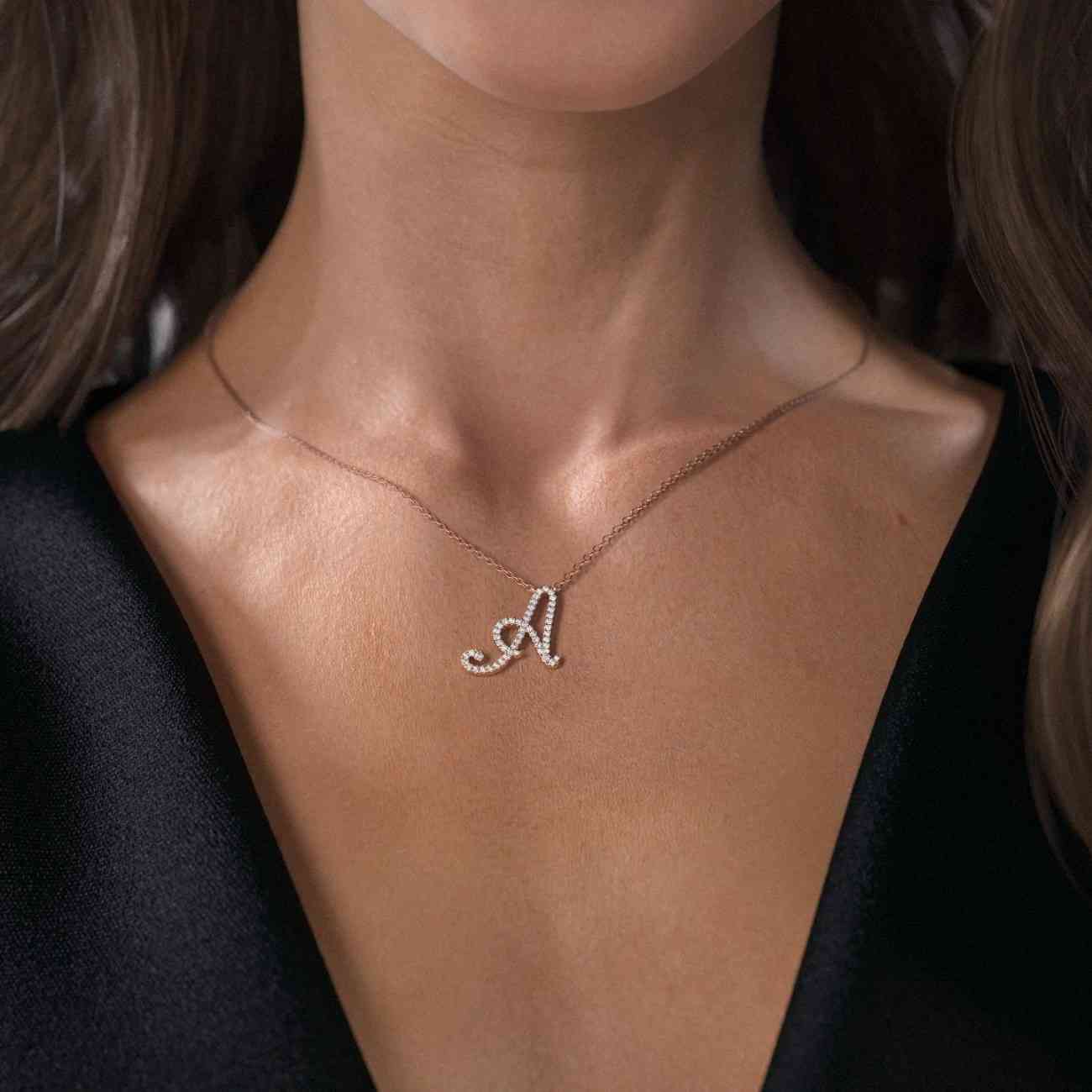 Moissanite Initial Necklace  Letter Necklace  Initial Letter Necklace