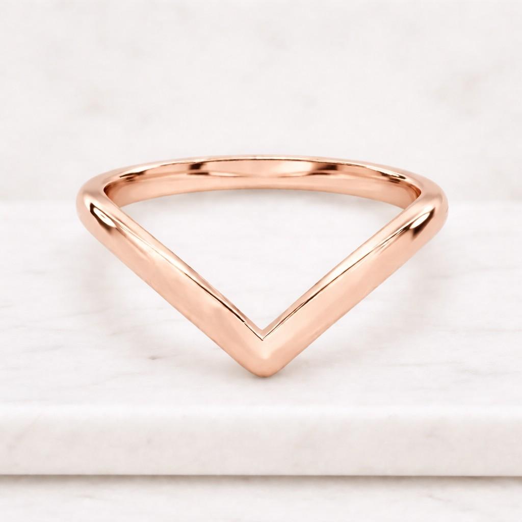 minimalist chevron wedding band, solid gold v contour ring, stackable bridal ring, dainty wishbone ring, 14k gold stacking band
