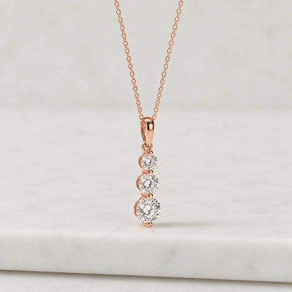 Moissanite Necklace 925 Sterling Silver, Three Stone Journey Pendant, GRA Certified, Anniversary Gift for Her, Fine Jewelry Bridal Sparkle
